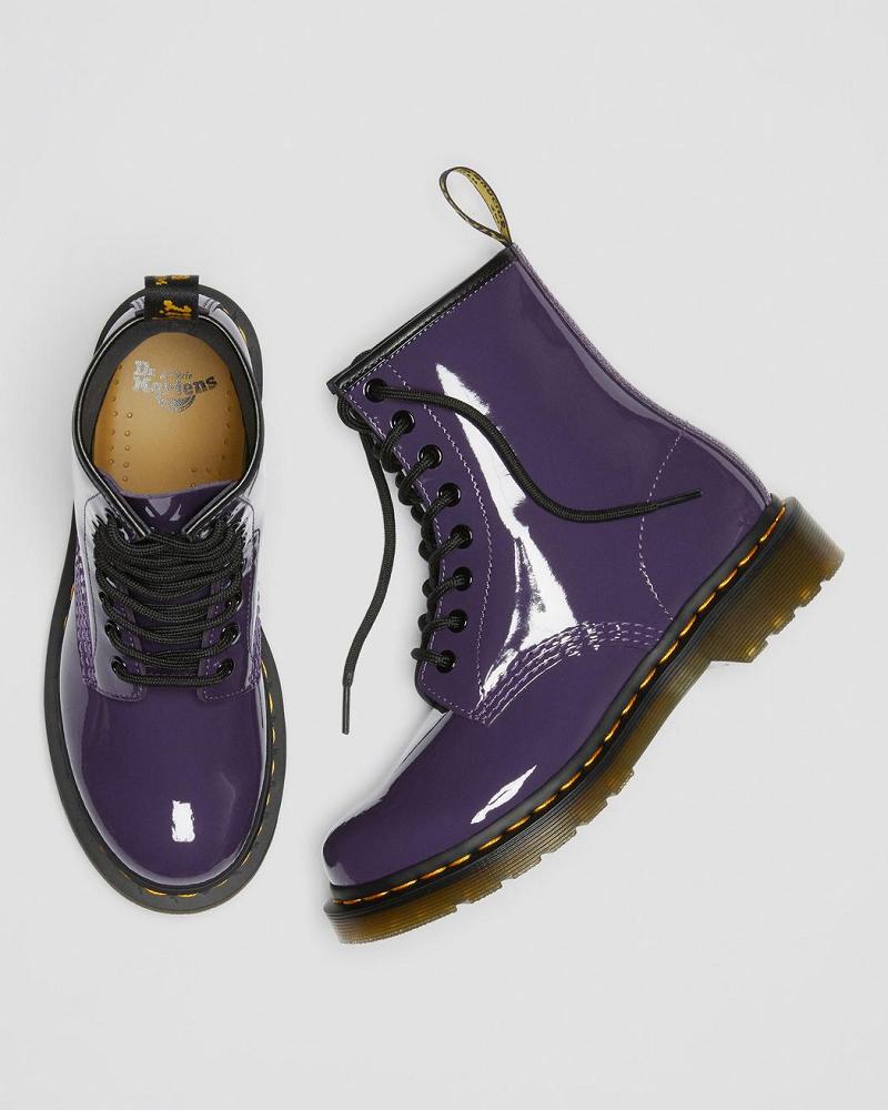 Women's Dr Martens 1460 Patent Leather Lace Up Boots Purple | AU 196NWY